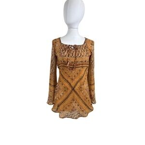 Y2K Bell Sleeve‎ Sheer Square Neck Top Size 12